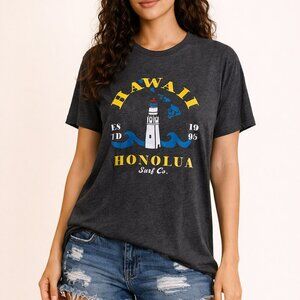 Honolua Hawaii Surf Co Graphic T Shirt Lighthouse Wave Logo Casual Tee